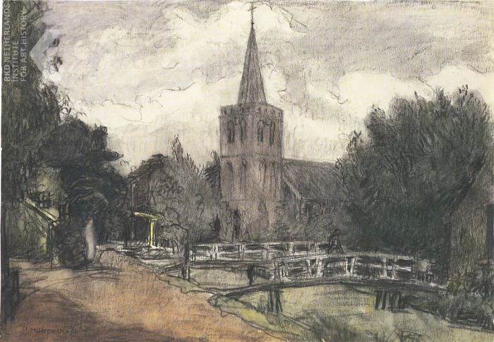 Veduta dal Kortenhoefsedijk verso la chiesa di Kortenhoef terzo quarto del XX secolo - Amburgo (Hauswedell & Nolte)
